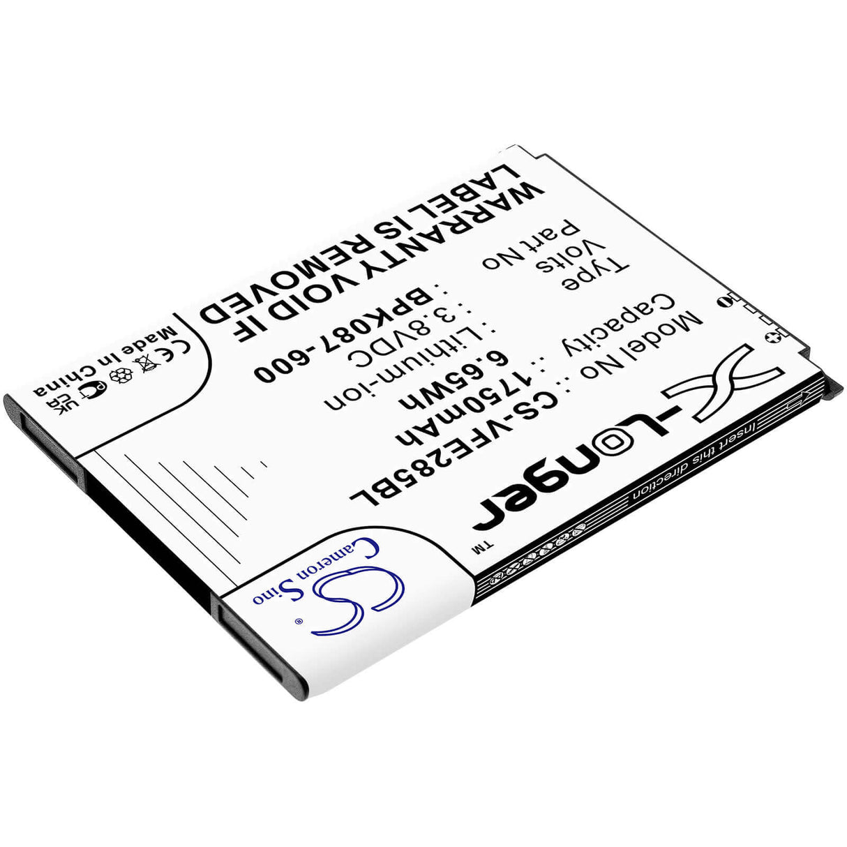 3.8V, Li-ion, 1750mAh, Payment Terminal battery fits Verifone, Bpk087-600, E285, Ipay E285, 6.65Wh Payment Terminal Cameron Sino Technology Limited