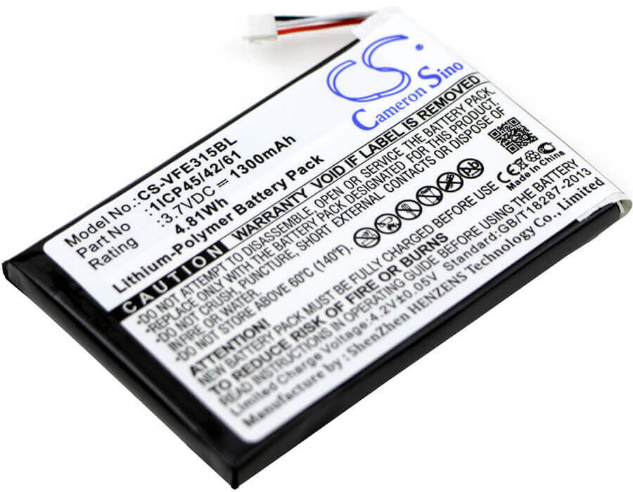 3.7V, Li-Polymer, 1300mAh, Payment Terminal battery fits Verifone, 1icp45/42/61, E315, E315m, 4.81Wh Payment Terminal Cameron Sino Technology Limited