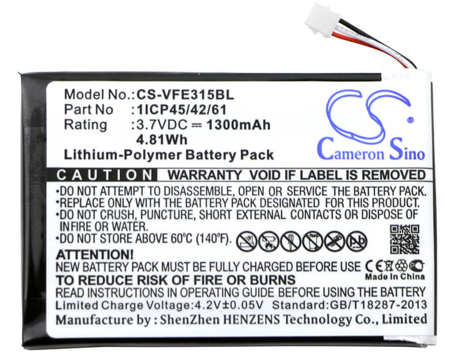 3.7V, Li-Polymer, 1300mAh, Payment Terminal battery fits Verifone, 1icp45/42/61, E315, E315m, 4.81Wh Payment Terminal Cameron Sino Technology Limited