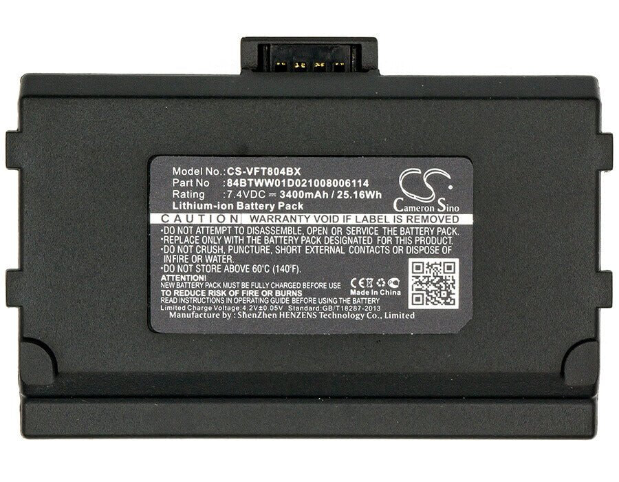 7.4V, Li-ion, 3400mAh, Payment Terminal battery fits Verifone, 84btww01d021008006114, Nurit 8040, Nurit 8400, 25.16Wh Payment Terminal Cameron Sino Technology Limited