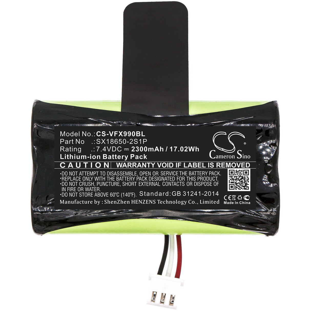 7.4V, Li-ion, 2300mAh, Payment Terminal battery fits Verifone, Sx18650-2s1p, X970, X990, 17.02Wh Payment Terminal Cameron Sino Technology Limited