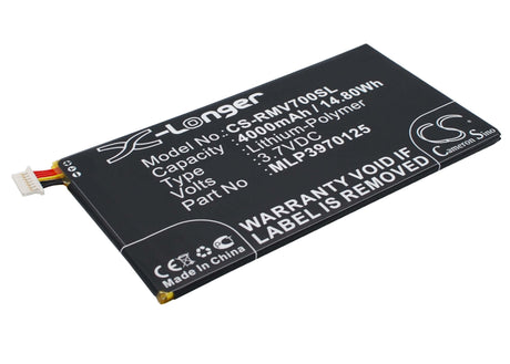 3.7V, Li-Polymer, 4000mAh, Tablet battery fits Verizon, Mlp3970125, Elipsis Qmv7a 7in, Elipsis Qmv7b, 14.80Wh Tablet Cameron Sino Technology Limited