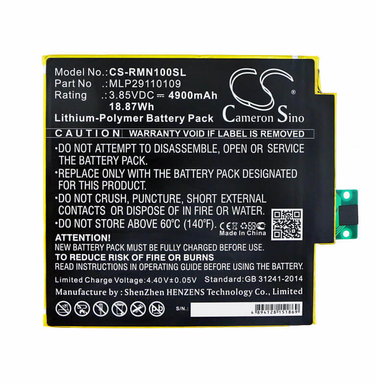 3.85V, Li-Polymer, 4900mAh, Tablet battery fits Verizon, Mlp29110109, Ellipsis 8 Hd, Qtasun1, 18.87Wh Tablet Cameron Sino Technology Limited