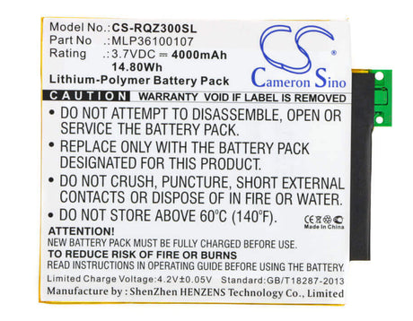 3.7V, Li-Polymer, 4000mAh, Tablet battery fits Verizon, Mlp36100107, Ellipsis 8, Ellipsis Kids, 14.80Wh Tablet Cameron Sino Technology Limited
