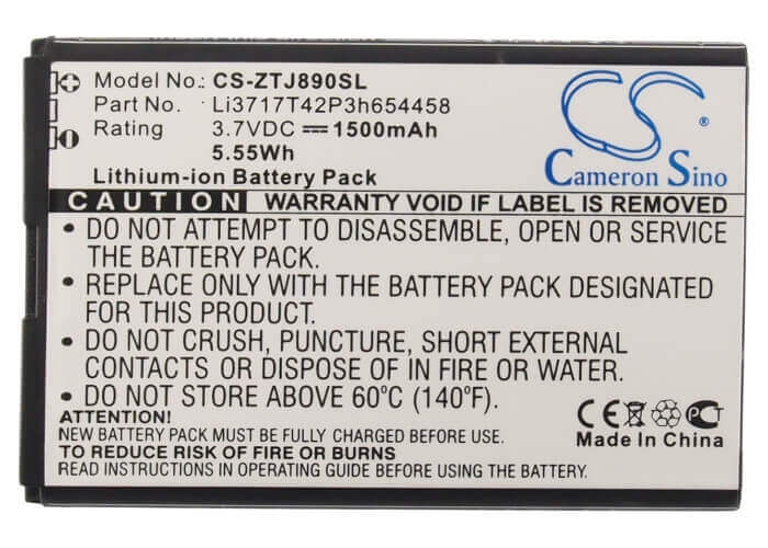 3.7V, Li-ion, 1500mAh, Hotspot battery fits Zte, Verizon, Li3717t42p3h654458, Hotspot 890l, Jetpack 4g Lte, 5.55Wh Hotspot Cameron Sino Technology Limited