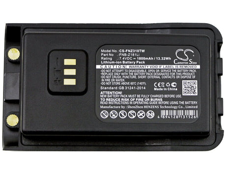 7.4V, Li-ion, 1800mAh, Two-Way Radio battery fits Vertex, Fnb-z181li, Evx-c31, Vz-30, 13.32Wh Two-Way Radio Cameron Sino Technology Limited
