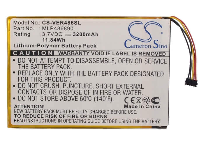 3.7V, Li-Polymer, 3200mAh, Tablet battery fits Viewsonic, Mlp486890, Zoompad, 11.84Wh Tablet Cameron Sino Technology Limited