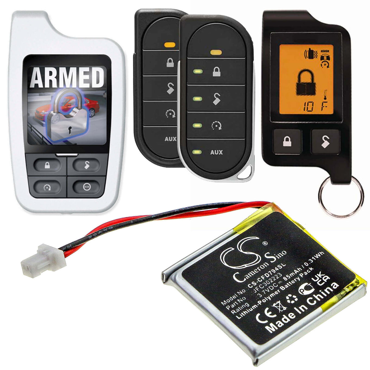 3.7V, Li-Polymer, 85mAh, Remote Start battery fits Python, Viper, Autostart, Clifford, Jfc302223, 7506as, As757, 0.31Wh Remote Start and Entry Systems Cameron Sino Technology Limited