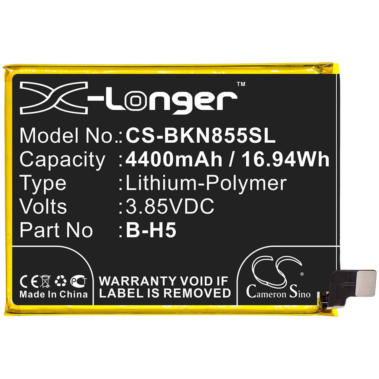 3.85V, Li-Polymer, 4400mAh, SmartPhone battery fits Vivo, B-h5, Iqoo Neo 855s Racing, V1936l, 16.94Wh Mobile, SmartPhone Cameron Sino Technology Limited (Smartphone)