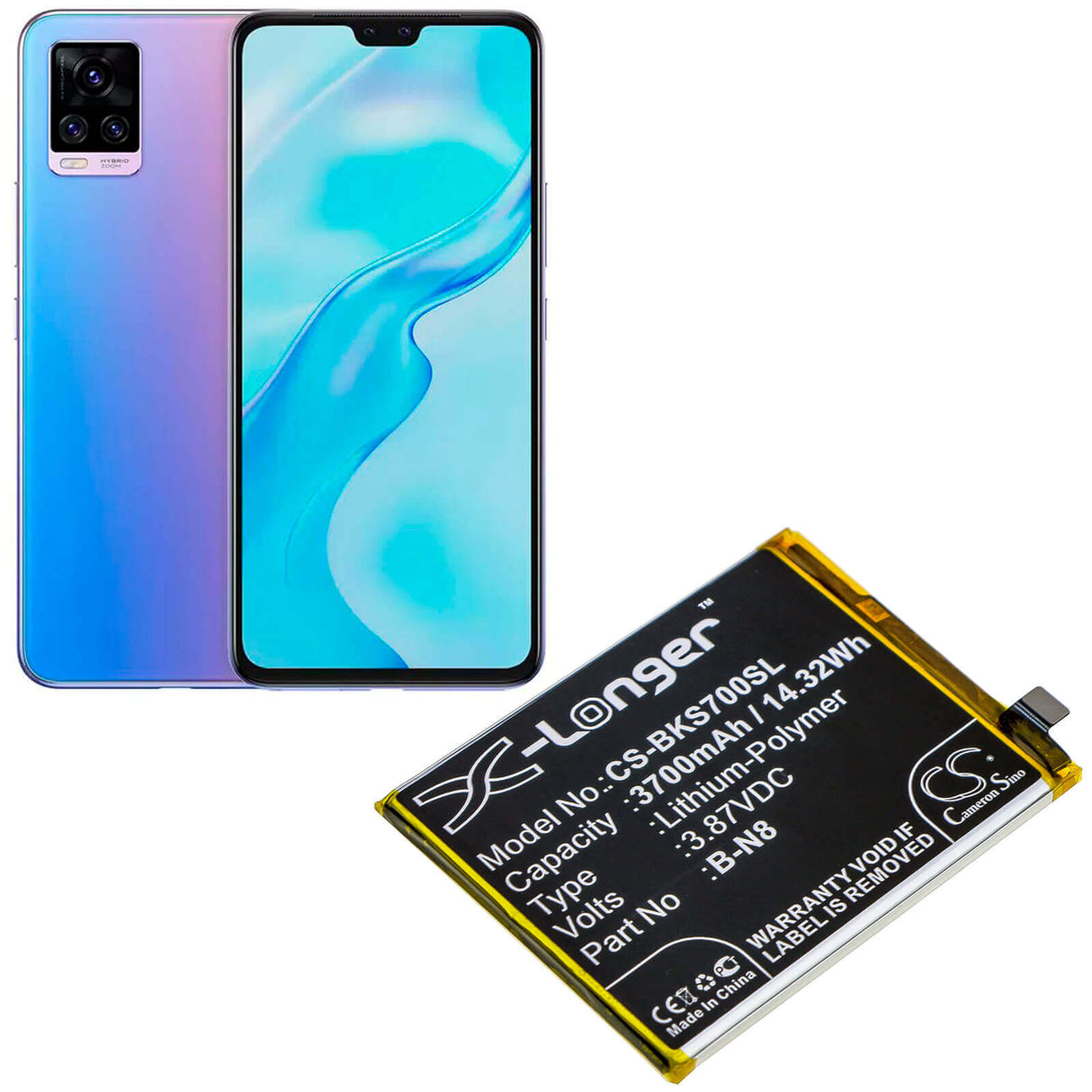 3.87V, Li-Polymer, 3700mAh, SmartPhone battery fits Vivo, B-n8, S7 5g, V20 Pro 5g, 14.32Wh Mobile, SmartPhone Cameron Sino Technology Limited (Smartphone)