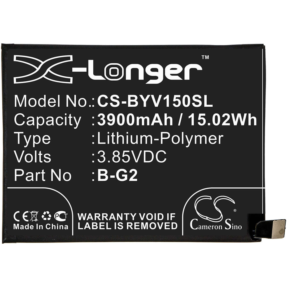 3.85V, Li-Polymer, 3900mAh, SmartPhone battery fits Vivo, B-g2, V15, V1831, 15.02Wh Mobile, SmartPhone Cameron Sino Technology Limited (Smartphone)