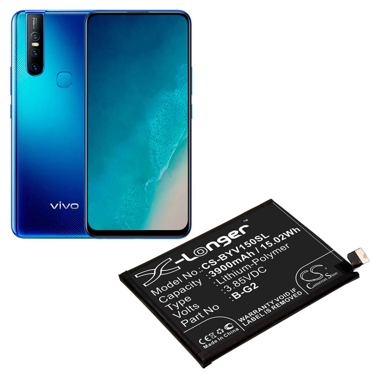 3.85V, Li-Polymer, 3900mAh, SmartPhone battery fits Vivo, B-g2, V15, V1831, 15.02Wh Mobile, SmartPhone Cameron Sino Technology Limited (Smartphone)