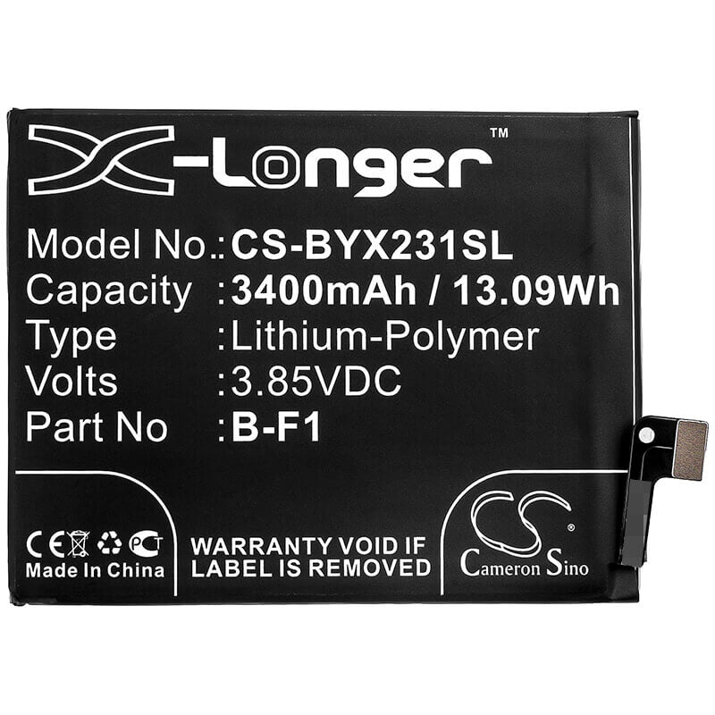 3.85V, Li-Polymer, 3400mAh, SmartPhone battery fits Vivo, B-f1, V1816, V1816a, 13.09Wh Mobile, SmartPhone Cameron Sino Technology Limited (Smartphone)