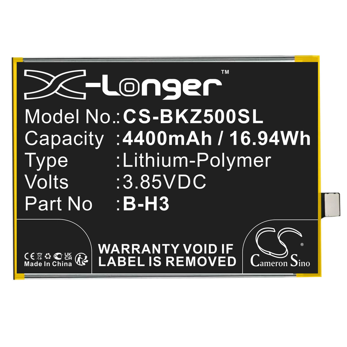 3.85V, Li-Polymer, 4400mAh, SmartPhone battery fits Vivo, B-h3, V1921, Vivo Z5, 16.94Wh Mobile, SmartPhone Cameron Sino Technology Limited (Smartphone)