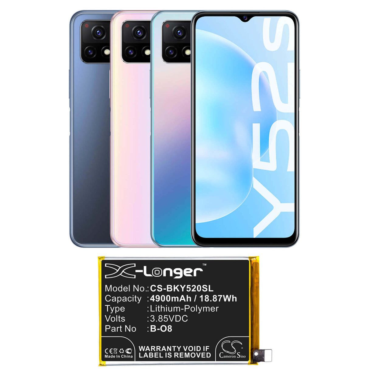 3.85V, Li-Polymer, 4900mAh, SmartPhone battery fits Vivo, B-o8, Y52s, 18.87Wh Mobile, SmartPhone Cameron Sino Technology Limited (Smartphone)