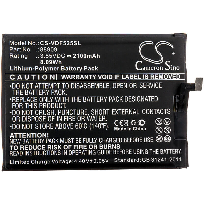 3.85V, Li-Polymer, 2100mAh, SmartPhone battery fits Vodafone, 88909, 88909, Vfd 525, 8.09Wh Mobile, SmartPhone Cameron Sino Technology Limited (Smartphone)