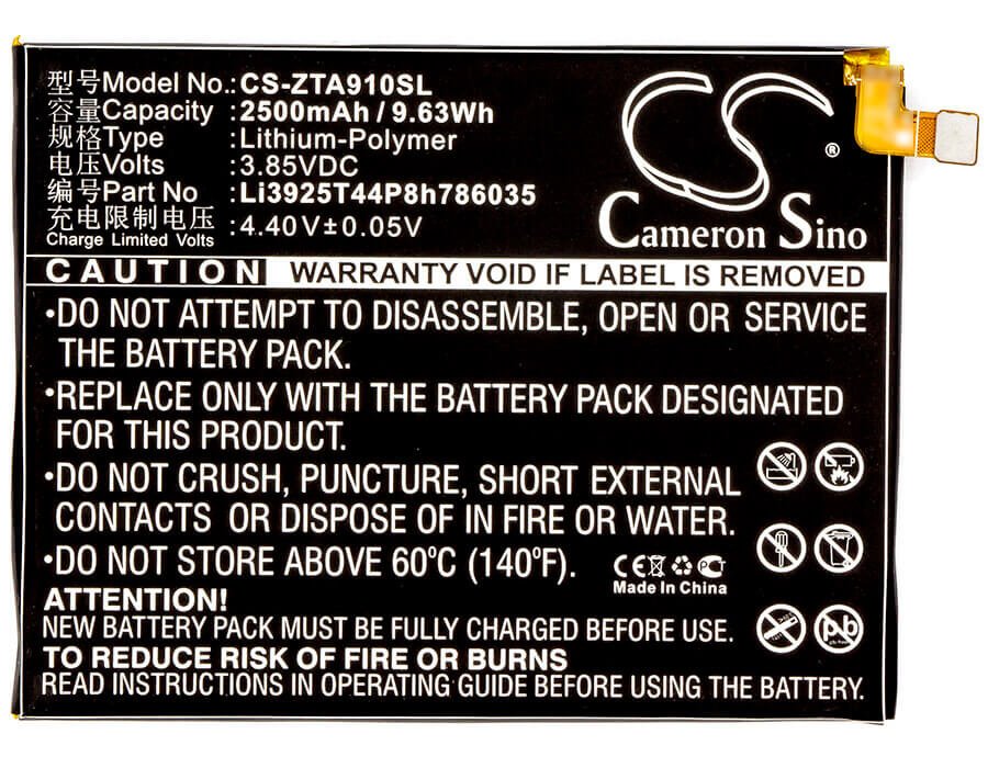 3.85V, Li-Polymer, 2500mAh, SmartPhone battery fits Orange, Vodafone, Zte, Li3925t44p8h786035, Neva 80, Neva 80 Lte, 9.63Wh Mobile, SmartPhone Cameron Sino Technology Limited (Smartphone)