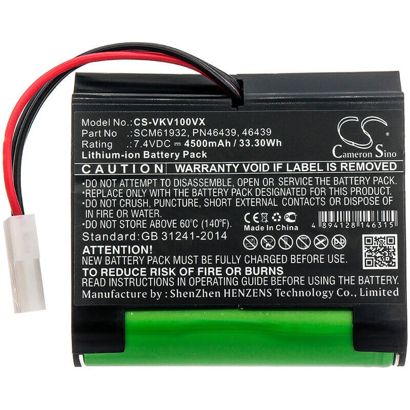 7.4V, Li-ion, 4500mAh, Vacuum battery fits Vorwerk, Kobold Vr100, Kobold Vx100, 33.30Wh Vacuum Cameron Sino Technology Limited