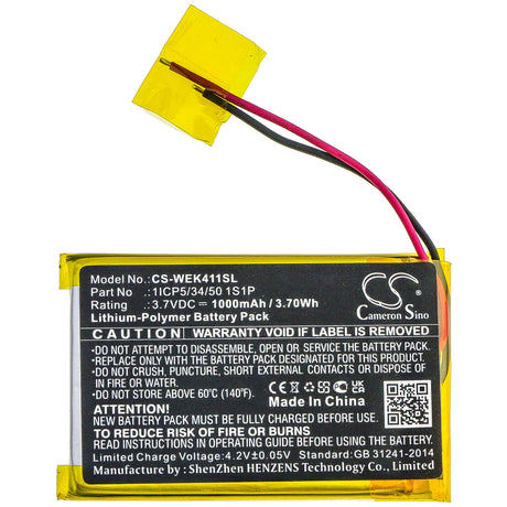 3.7V, Li-Polymer, 1000mAh, Remote Control battery fits Wacom, Ack411050, Express Key Remote, 3.7Wh Remote Control Cameron Sino Technology Limited