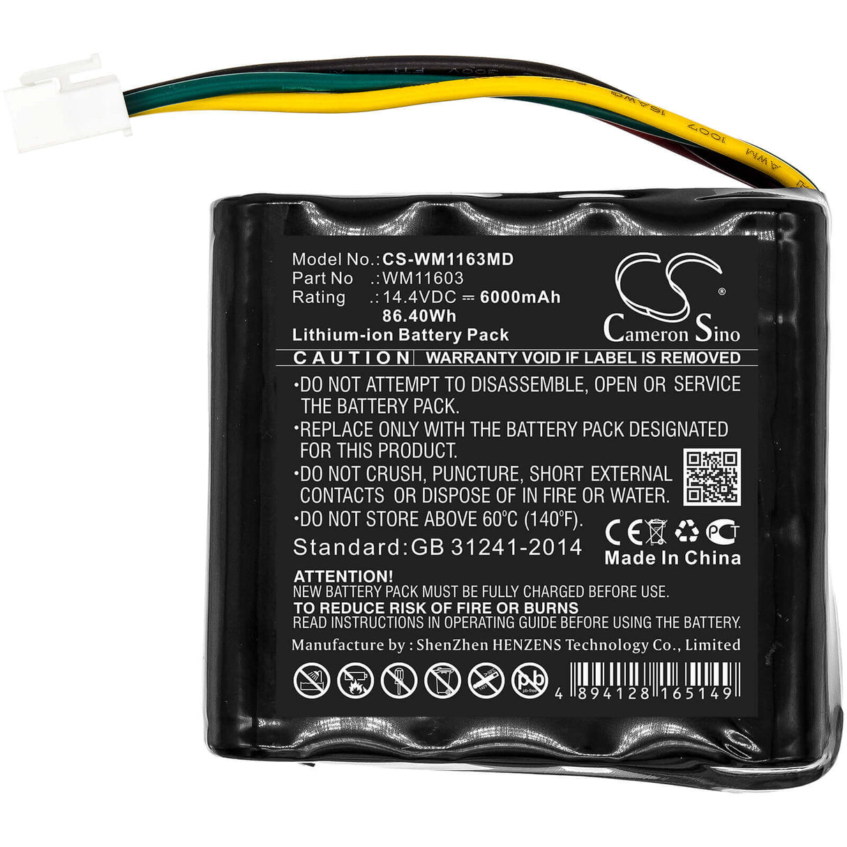 14.4V, Li-ion, 6000mAh, Medical battery fits Weinmann, Atmos, 110746-o, C261, E341, 86.4Wh Medical Cameron Sino Technology Limited (Medical)