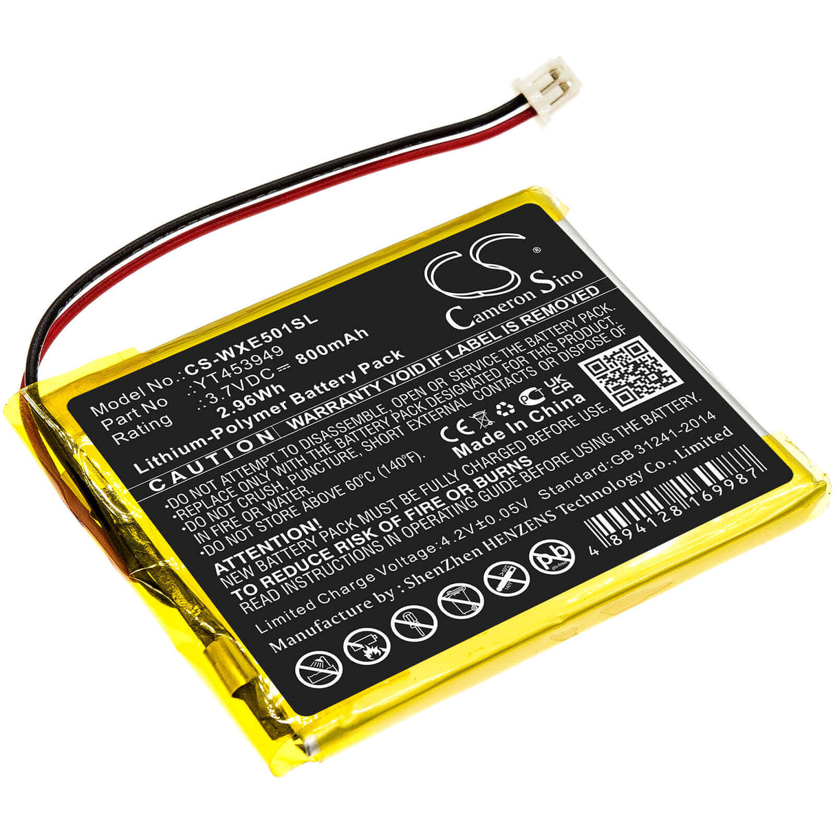3.7V, Li-Polymer, 800mAh, E-book, E-reader battery fits Wexler, Yt453949, E5001, 2.96Wh E-book, E-reader Cameron Sino Technology Limited