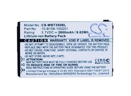 3.7V, Li-ion, 2600mAh, Payment Terminal battery fits Widefly, 10-b106-100201, Bt350, Bt-350, 9.62Wh Payment Terminal Cameron Sino Technology Limited (Suspended)