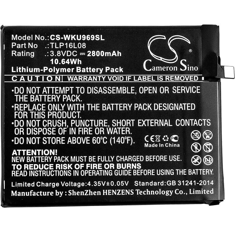 3.8V, Li-Polymer, 2800mAh, SmartPhone battery fits Wiko, Tlp16l08, 9692, U Feel Prime, 10.64Wh Mobile, SmartPhone Cameron Sino Technology Limited (Smartphone)