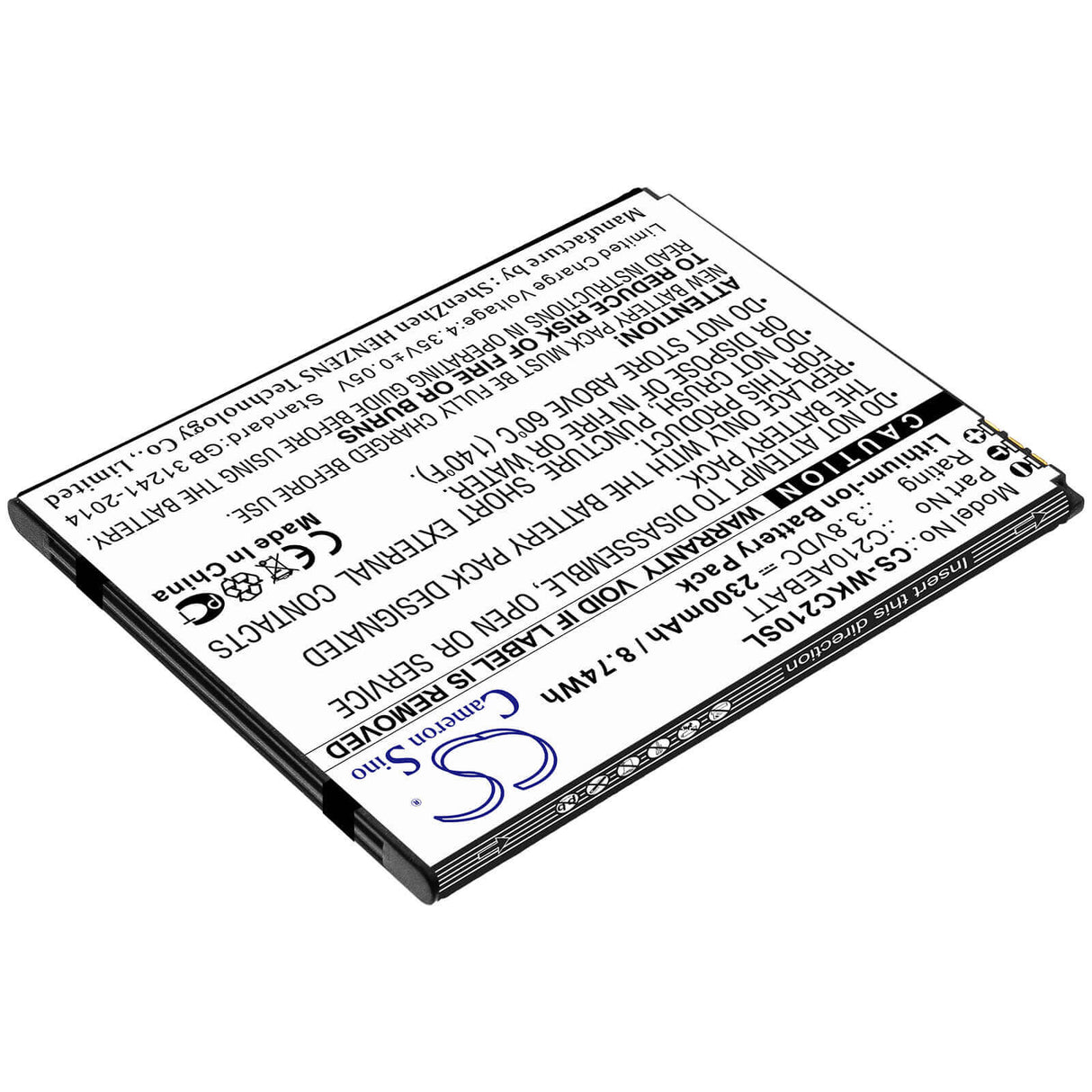 3.8V, Li-ion, 2300mAh, SmartPhone battery fits Wiko, C210aebatt, C210, Life, 8.74Wh Mobile, SmartPhone Cameron Sino Technology Limited (Smartphone)