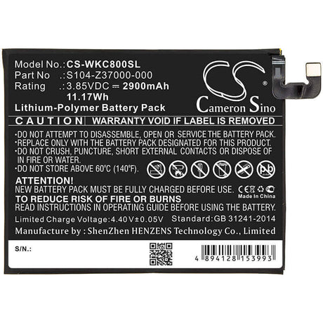 3.85V, Li-Polymer, 2900mAh, SmartPhone battery fits Wiko, 356580h, C800ae, View 2, 11.17Wh Mobile, SmartPhone Cameron Sino Technology Limited (Smartphone)