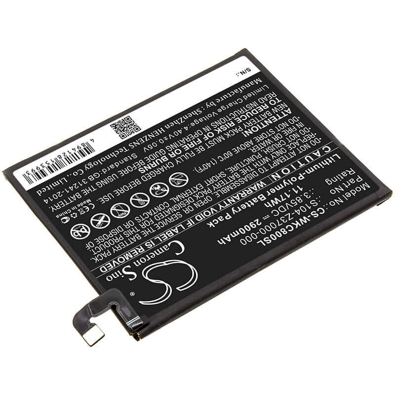 3.85V, Li-Polymer, 2900mAh, SmartPhone battery fits Wiko, 356580h, C800ae, View 2, 11.17Wh Mobile, SmartPhone Cameron Sino Technology Limited (Smartphone)
