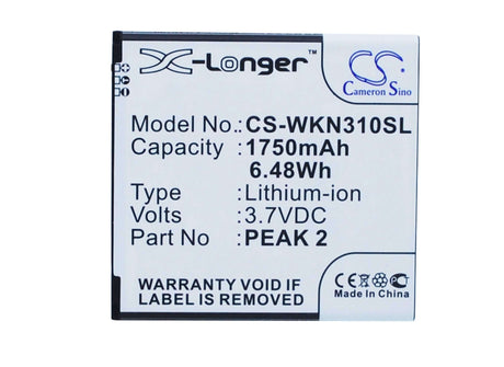 3.7V, Li-ion, 1750mAh, SmartPhone battery fits Wiko, Cink Peax 2, Cink Peax, Cink Peax 2, 6.48Wh Mobile, SmartPhone Cameron Sino Technology Limited (Smartphone)