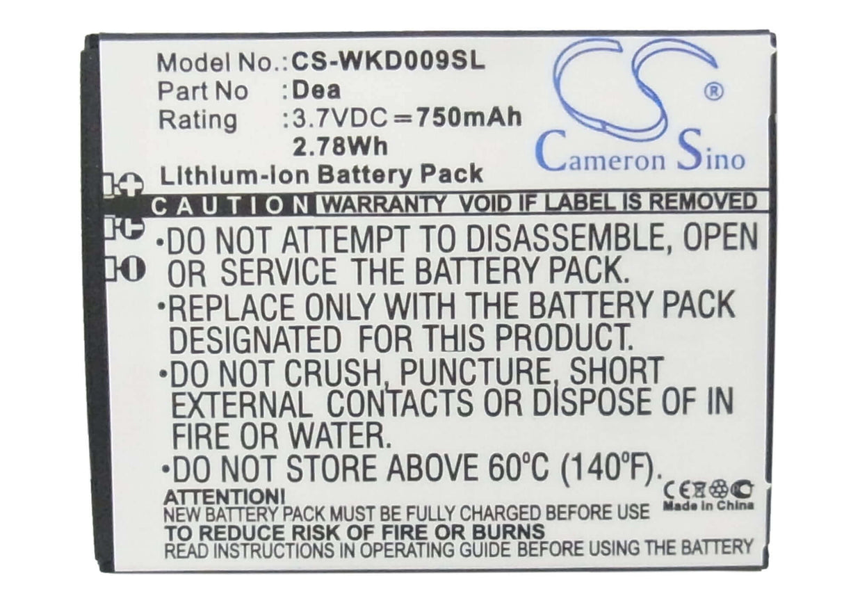 3.7V, Li-ion, 750mAh, SmartPhone battery fits Wiko, Dea, Dea, 2.78Wh Mobile, SmartPhone Cameron Sino Technology Limited (Suspended)