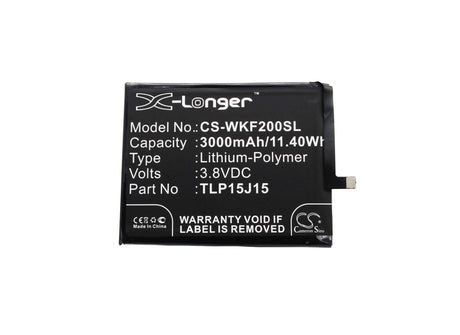 3.8V, Li-Polymer, 3000mAh, SmartPhone battery fits Wiko, Tlp15j15, Fever, Fever 4g, 11.4Wh Mobile, SmartPhone Cameron Sino Technology Limited (Smartphone)
