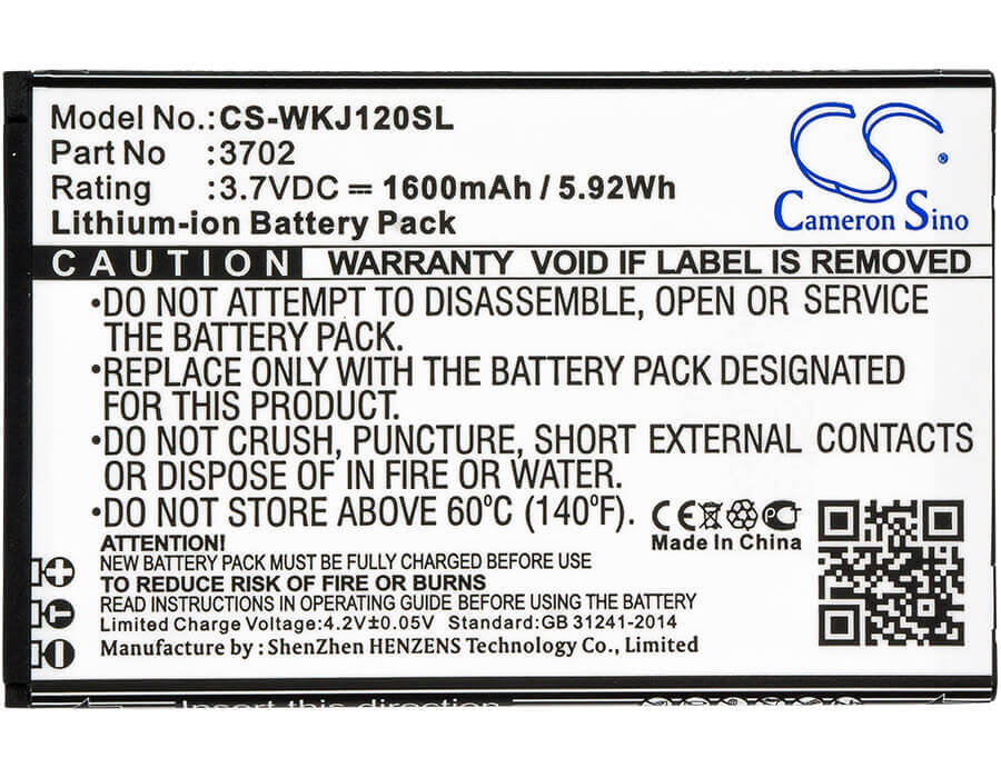 3.7V, Li-ion, 1600mAh, SmartPhone battery fits Wiko, 3702, Jerry, Lenny 1, 5.92Wh Mobile, SmartPhone Cameron Sino Technology Limited (Smartphone)