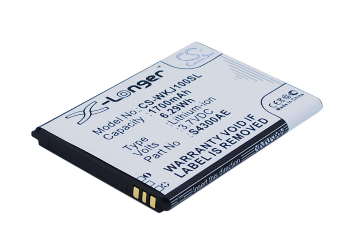 3.7V, Li-ion, 1700mAh, SmartPhone battery fits Wiko, S4300ae, Jimmy, 6.29Wh Mobile, SmartPhone Cameron Sino Technology Limited (Smartphone)