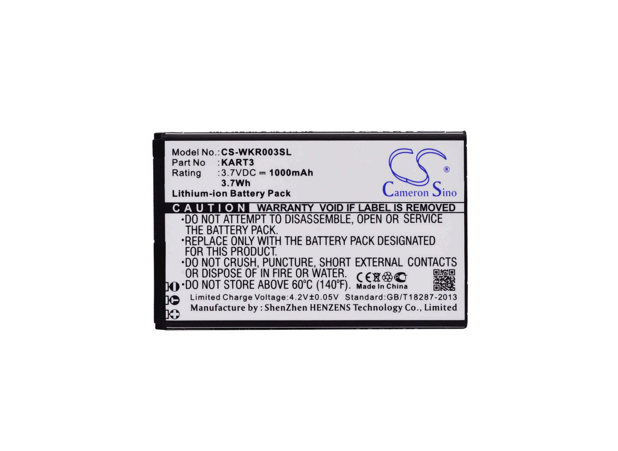 3.7V, Li-ion, 1000mAh, SmartPhone battery fits Wiko, Kart3, Kart 3, Kart3, 3.7Wh Mobile, SmartPhone Cameron Sino Technology Limited (Smartphone)