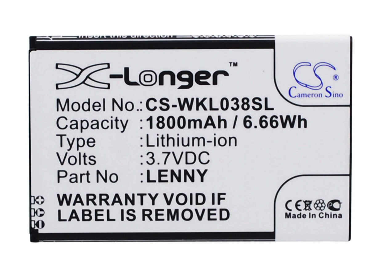 3.7V, Li-ion, 1800mAh, SmartPhone battery fits Wiko, Lenny, B0386126, Lenny, 6.66Wh Mobile, SmartPhone Cameron Sino Technology Limited (Smartphone)