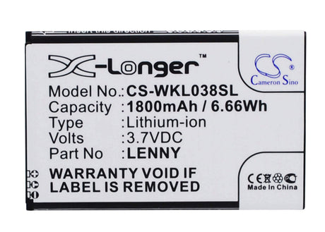 3.7V, Li-ion, 1800mAh, SmartPhone battery fits Wiko, Lenny, B0386126, Lenny, 6.66Wh Mobile, SmartPhone Cameron Sino Technology Limited (Smartphone)