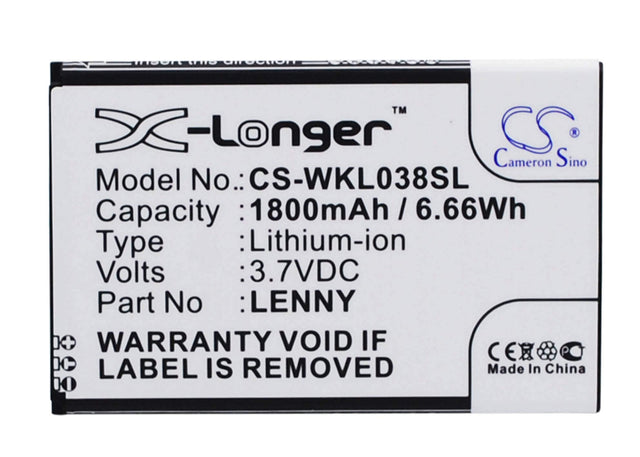 3.7V, Li-ion, 1800mAh, SmartPhone battery fits Wiko, Lenny, B0386126, Lenny, 6.66Wh Mobile, SmartPhone Cameron Sino Technology Limited (Smartphone)