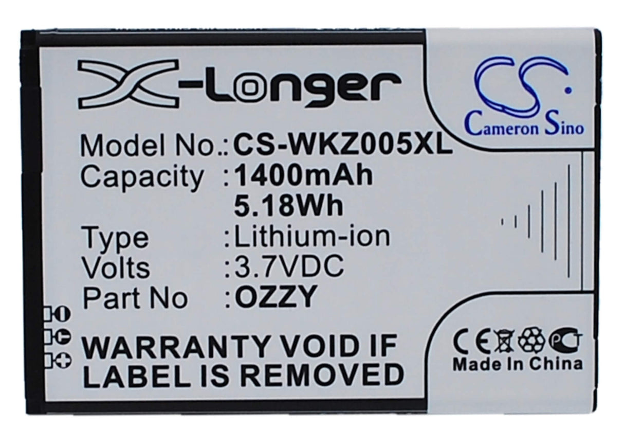 3.7V, Li-ion, 1400mAh, SmartPhone battery fits Wiko, Ozzy, Ozzy, Ozzy Double Sim, 5.18Wh Mobile, SmartPhone Cameron Sino Technology Limited (Smartphone)