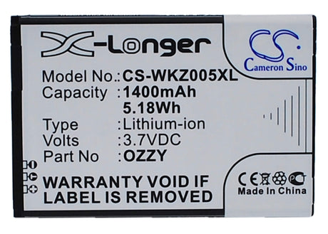 3.7V, Li-ion, 1400mAh, SmartPhone battery fits Wiko, Ozzy, Ozzy, Ozzy Double Sim, 5.18Wh Mobile, SmartPhone Cameron Sino Technology Limited (Smartphone)