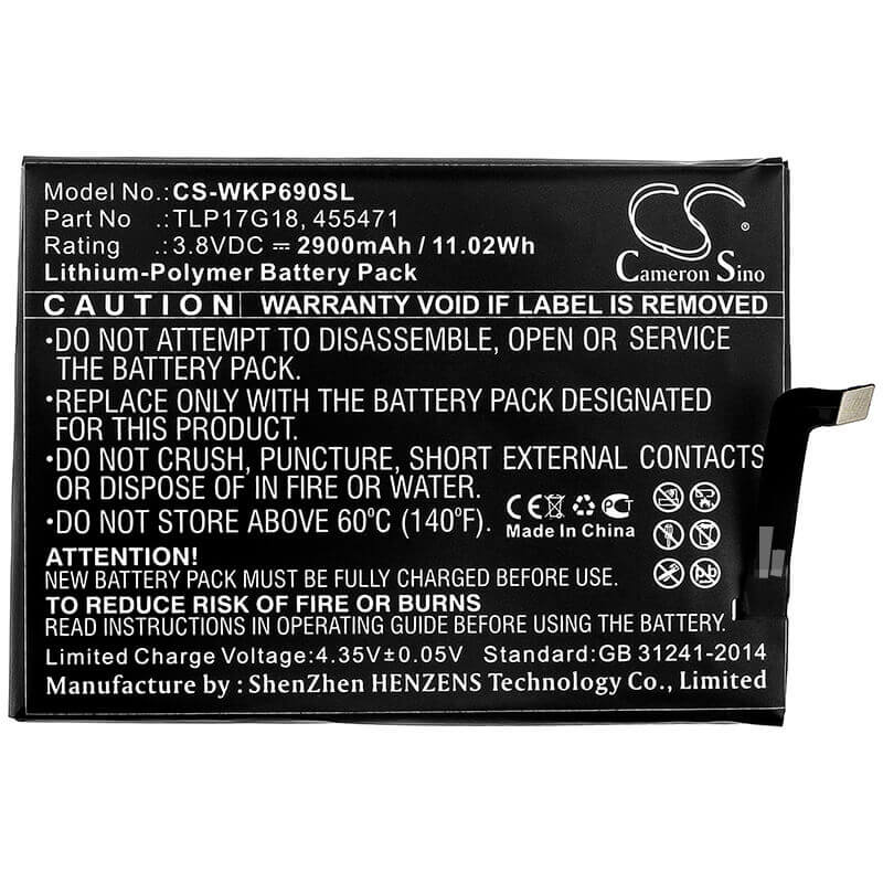 3.8V, Li-Polymer, 2900mAh, SmartPhone battery fits Wiko, 455471, P6901, Wim Lite, 11.02Wh Mobile, SmartPhone Cameron Sino Technology Limited (Smartphone)