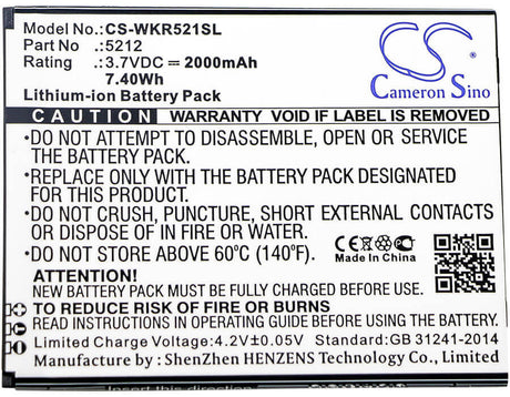 3.7V, Li-ion, 2000mAh, SmartPhone battery fits Wiko, 5212, Robby, 7.4Wh Mobile, SmartPhone Cameron Sino Technology Limited (Smartphone)