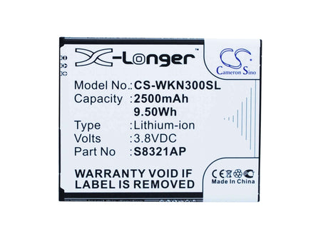 3.8V, Li-ion, 2500mAh, SmartPhone battery fits Wiko, S8321ap, N300, Slide, 9.5Wh Mobile, SmartPhone Cameron Sino Technology Limited (Smartphone)