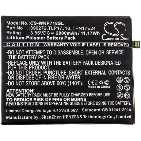 3.85V, Li-Polymer, 2900mAh, SmartPhone battery fits Wiko, Bq, 396272, Strike Selfie Max, 11.17Wh Mobile, SmartPhone Cameron Sino Technology Limited (Smartphone)