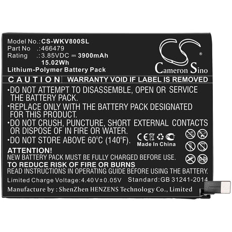 3.85V, Li-Polymer, 3900mAh, SmartPhone battery fits Sugar, Wiko, 466479, C13, 15.02Wh Mobile, SmartPhone Cameron Sino Technology Limited (Smartphone)