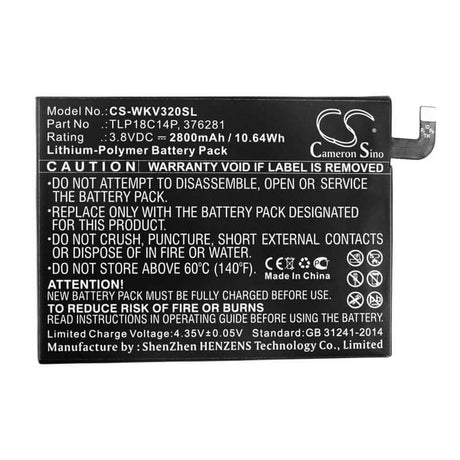 3.8V, Li-Polymer, 2800mAh, SmartPhone battery fits Wiko, 376281, View Max, 10.64Wh Mobile, SmartPhone Cameron Sino Technology Limited (Smartphone)