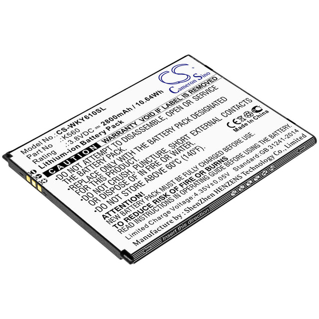 3.8V, Li-ion, 2800mAh, SmartPhone battery fits Wiko, K560, W-k560, Y61, 10.64Wh Mobile, SmartPhone Cameron Sino Technology Limited (Smartphone)