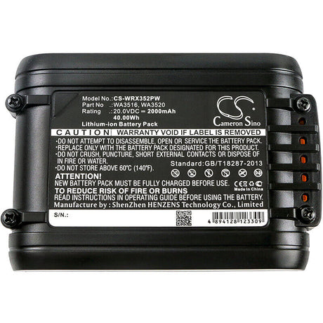 20.0V, Li-ion, 2000mAh, Power Tools battery fits Pattfield, Worx, Rw9351.1, 34.8 Li Lawn Mover, Csa 2020 (113538), 40Wh Power Tools Cameron Sino Technology Limited (Power Tools)