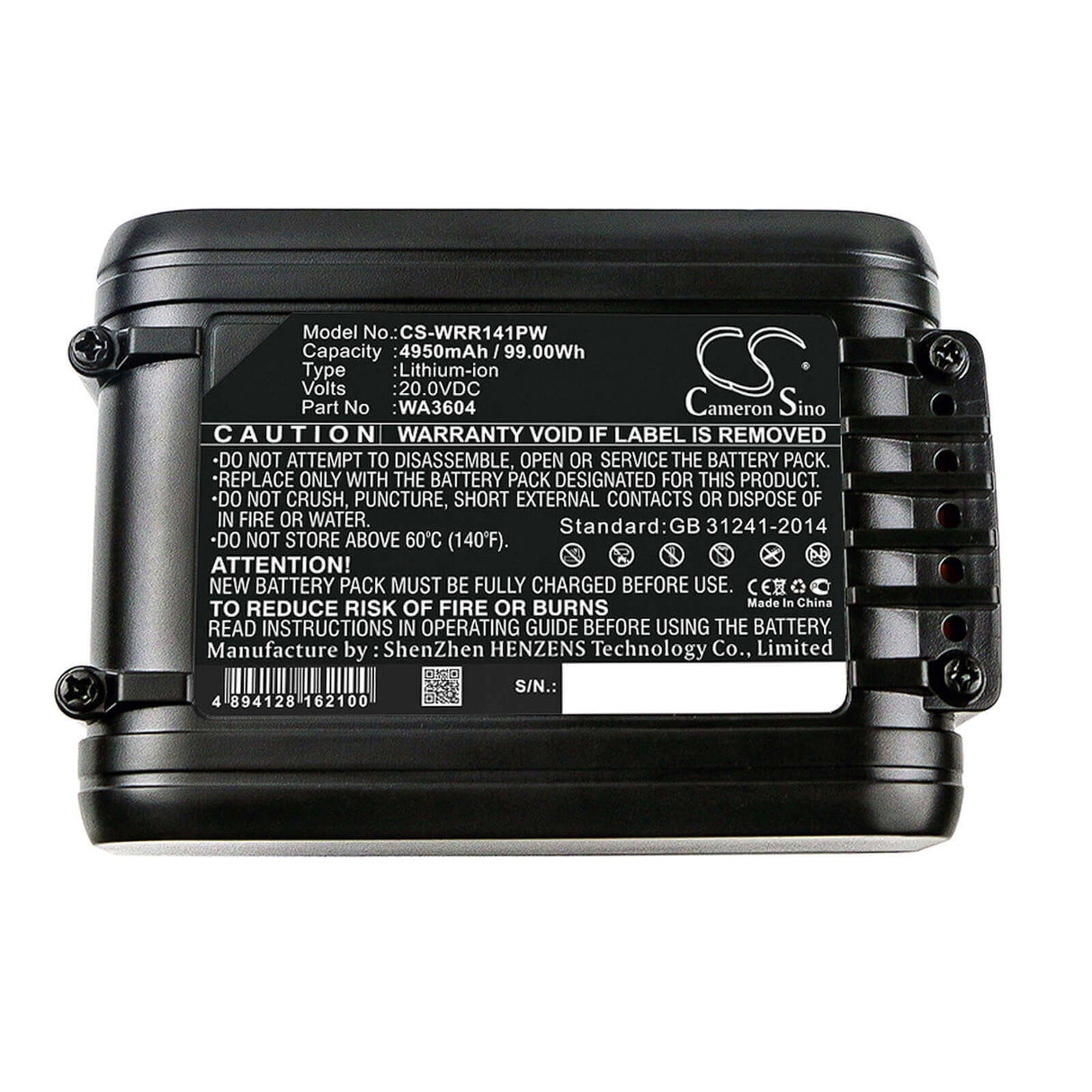 20.0V, Li-ion, 4950mAh, Lawn Mowers battery fits Worx, Wa3014, 34.8 Li Lawn Mover, Csa 2020 (113538), 99.00Wh Lawn Mowers Cameron Sino Technology Limited